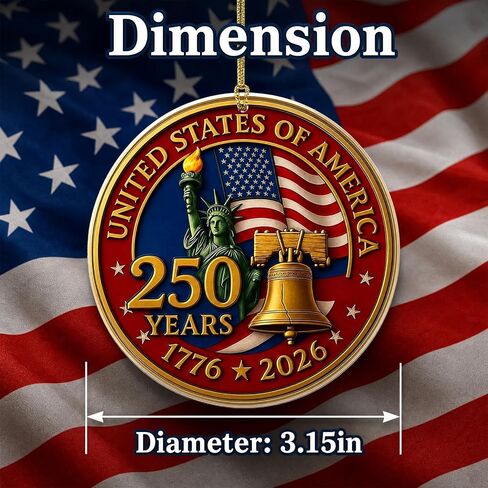 6pcs USA 250 Anniversary Ornament, 2D Acrylic USA 250th Anniversary Merchandise, 250th America Birthday Gifts, Patriotic 4th of July Independence Day Decorations in Kuwait