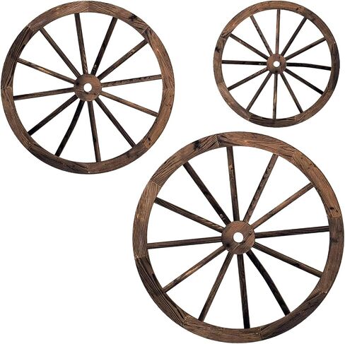 NIXNEHC 3 Pcs Wooden Wagon Wheel Decor 12/10/8 Inch Western Cowboy Party Decorations Vintage Rustic Wagon Wheels Rustic Yard Hanging Decorative Art for Garden Home Bar Garage in Saudi Arabia