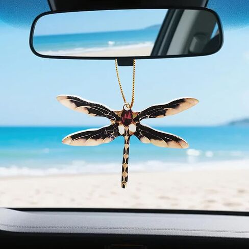 Dragonflies Car Rear View Mirror Charm Accessories, 2D Lovely Acrylic Automotive Hanging Decoration, Personalized Car Interior Rearview Mirror Pendant Ornament for Women Man (TypeE) in Saudi Arabia