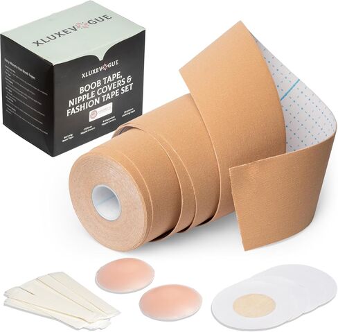 Boob Tape & Nipple Covers – 8M Lift Tape with a Silicone Covers Pair, 20 Clothing Strips & 4 Disposable Pasties for Backless, Strapless & Low-Cut Dresses in Saudi Arabia