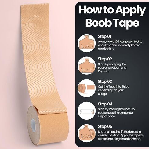 Boob Tape & Nipple Covers – 8M Lift Tape with a Silicone Covers Pair, 20 Clothing Strips & 4 Disposable Pasties for Backless, Strapless & Low-Cut Dresses in Saudi Arabia