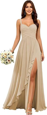 Spaghetti Straps Chiffon Bridesmaid Dresses 2026 A Line Maxi Formal Evening Dress AS038 in Kuwait