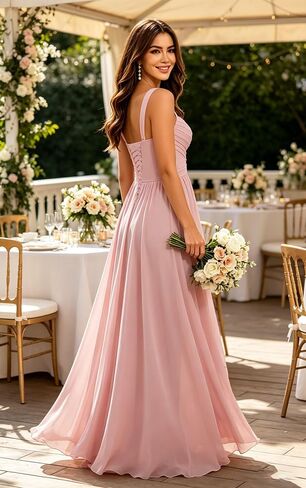 Spaghetti Straps Chiffon Bridesmaid Dresses 2026 A Line Maxi Formal Evening Dress AS038 in Kuwait