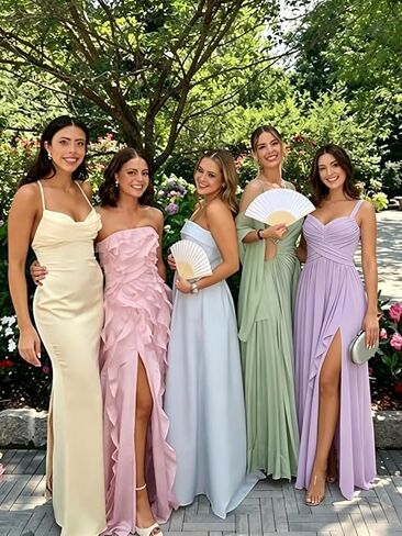 Spaghetti Straps Chiffon Bridesmaid Dresses 2026 A Line Maxi Formal Evening Dress AS038 in Kuwait