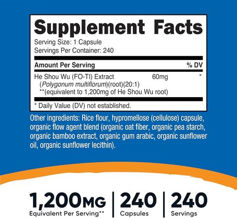 Nutricost He Shou Wu Root Supplement 240 Capsules for 240 Servings Per Bottle - Fo-Ti Root Extract, Vegan, GMO-Free, Gluten-Free in Kuwait