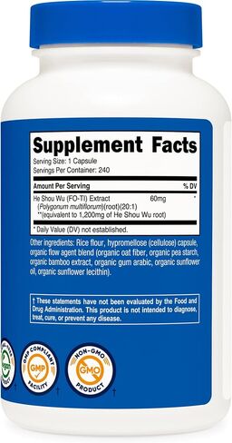 Nutricost He Shou Wu Root Supplement 240 Capsules for 240 Servings Per Bottle - Fo-Ti Root Extract, Vegan, GMO-Free, Gluten-Free in Kuwait