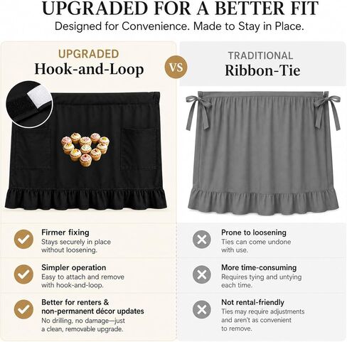 Black Farmhouse Oven Skirt Curtain with Pockets and Ruffle Trim | Stain-resistant, Cotton Polyester, Hook and Loop in Kuwait