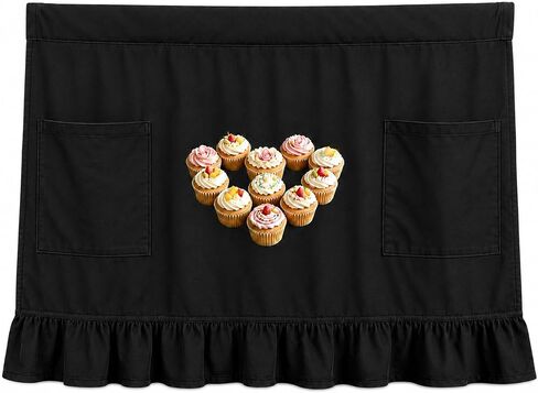 Black Farmhouse Oven Skirt Curtain with Pockets and Ruffle Trim | Stain-resistant, Cotton Polyester, Hook and Loop in Kuwait