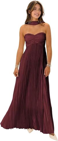 Strapless Chiffon Bridesmaid Dresses with Scarf Pleated Sweetheart Formal Wedding Guest Dress for Women in Kuwait