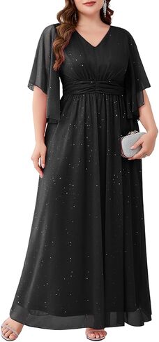 Plus Size Formal Dress A Line Maxi Elegant Sparkly Bridesmaid Mother of The Bride Gala Evening Wedding Guest Prom Gown in Kuwait