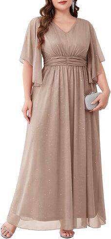 Plus Size Formal Dress A Line Maxi Elegant Sparkly Bridesmaid Mother of The Bride Gala Evening Wedding Guest Prom Gown in Kuwait