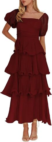 Chiffon Tiered Bridesmaid Dresses Long with Puffy Sleeve A Line Formal Evening Party Dress ZU102 in Saudi Arabia