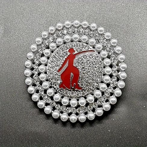 Women's Elegant Shiny Round Brooch - With Zirconia and Imitation Pearl Accents, Greek Letter Sorority Red Dancer's Corsage, Luxury Fashion Dress Jewelry Accessory in Kuwait