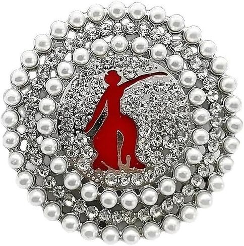 Women's Elegant Shiny Round Brooch - With Zirconia and Imitation Pearl Accents, Greek Letter Sorority Red Dancer's Corsage, Luxury Fashion Dress Jewelry Accessory in Kuwait