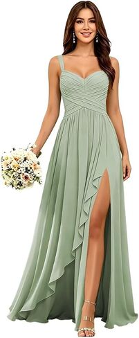 Spaghetti Straps Chiffon Bridesmaid Dresses 2026 A Line Maxi Formal Evening Dress AS038 in Saudi Arabia