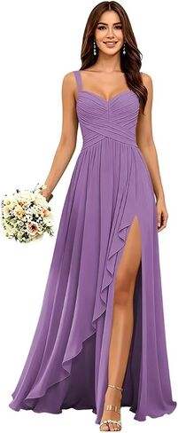 Spaghetti Straps Chiffon Bridesmaid Dresses 2026 A Line Maxi Formal Evening Dress AS038 in Kuwait