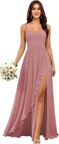 Spaghetti Straps Chiffon Bridesmaid Dresses 2026 A Line Maxi Formal Evening Dress AS038 in Kuwait