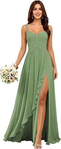 Spaghetti Straps Chiffon Bridesmaid Dresses 2026 A Line Maxi Formal Evening Dress AS038 in Kuwait
