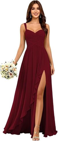 Spaghetti Straps Chiffon Bridesmaid Dresses 2026 A Line Maxi Formal Evening Dress AS038 in Kuwait