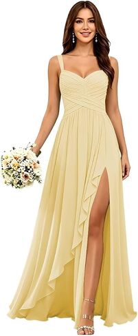 Spaghetti Straps Chiffon Bridesmaid Dresses 2026 A Line Maxi Formal Evening Dress AS038 in Kuwait