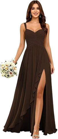 Spaghetti Straps Chiffon Bridesmaid Dresses 2026 A Line Maxi Formal Evening Dress AS038 in Kuwait