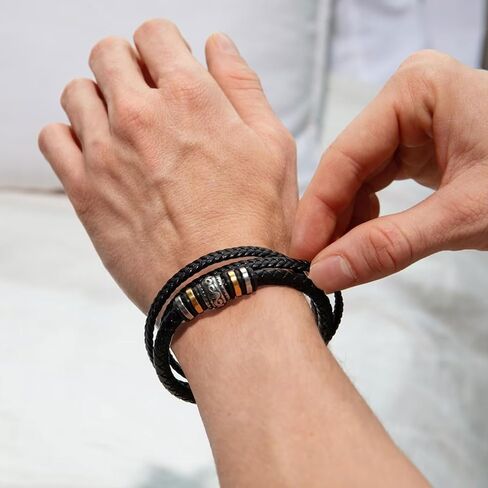 To My Son Bracelet Multi-layered Leather Bracelet Gift for Him Black Braided Bracelet for Grandson Stackable Bangle Bracelet Inspirational Wristband Gift for Brother Son Grandson Boyfriend Dad in Kuwait