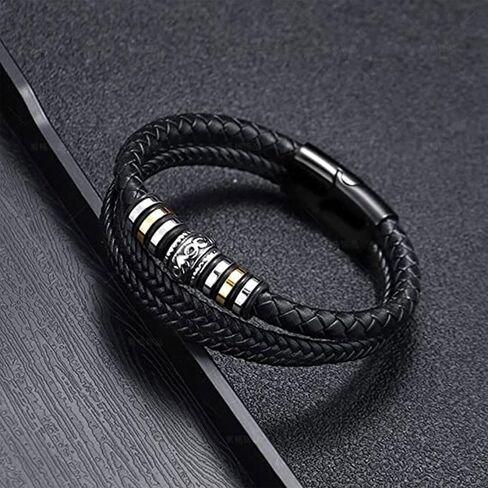 To My Son Bracelet Multi-layered Leather Bracelet Gift for Him Black Braided Bracelet for Grandson Stackable Bangle Bracelet Inspirational Wristband Gift for Brother Son Grandson Boyfriend Dad in Kuwait