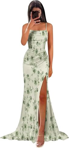 Satin Mermaid Bridesmaid Dresses for Women Long Pleated Formal Evening Party Gowns with Slit in Saudi Arabia
