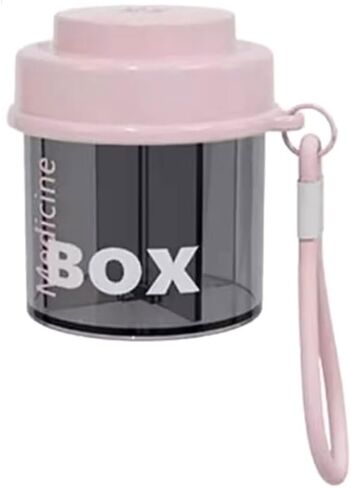 Pill Storage Box Rotatable Portable Lanyard Pill Case Durable Visual Window Pill Dispenser(Pink) in Kuwait