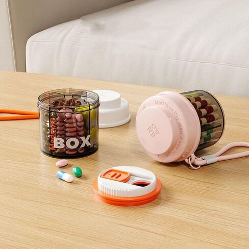 Pill Storage Box Rotatable Portable Lanyard Pill Case Durable Visual Window Pill Dispenser(Pink) in Kuwait