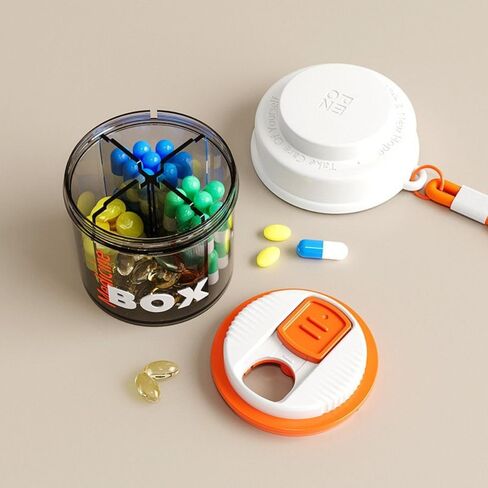 Pill Storage Box Rotatable Portable Lanyard Pill Case Durable Visual Window Pill Dispenser(Pink) in Kuwait