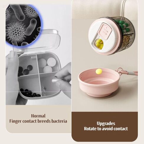 Pill Storage Box Rotatable Portable Lanyard Pill Case Durable Visual Window Pill Dispenser(Pink) in Kuwait