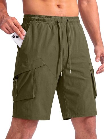 Mens Hiking Cargo Shorts Quick-Dry 11'' Drawstring Wlastic Waist 4 Multi-Pockets Pants Fishing Travel Casual in Saudi Arabia