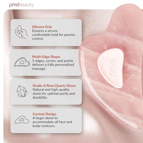PMD Beauty Gua Sha - Massaging,Sculpting,and Depuffing Tool - Custom Design with Genuine Rose Quartz Stone and Silicone Grip - Reduce Tension & Inflammation in Kuwait