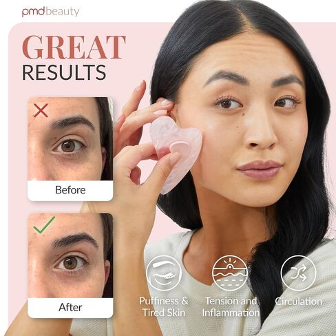 PMD Beauty Gua Sha - Massaging,Sculpting,and Depuffing Tool - Custom Design with Genuine Rose Quartz Stone and Silicone Grip - Reduce Tension & Inflammation in Kuwait
