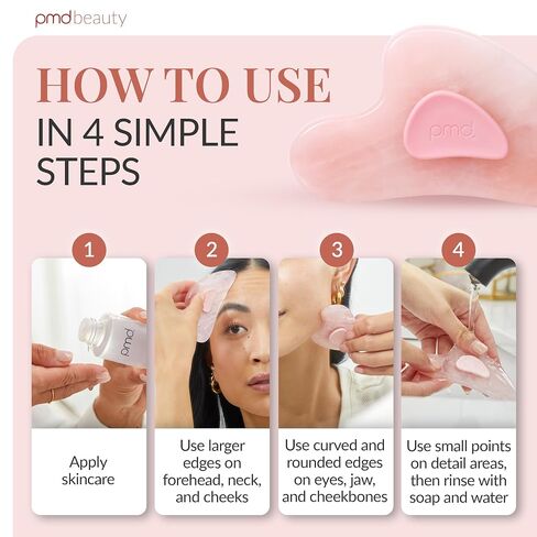 PMD Beauty Gua Sha - Massaging,Sculpting,and Depuffing Tool - Custom Design with Genuine Rose Quartz Stone and Silicone Grip - Reduce Tension & Inflammation in Kuwait