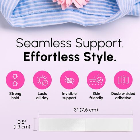 BLOOMORA Fashion Tape – Double Sided Clothing Adhesive for Women & Men – 36 Transparent Strips (3" x 0.5") – Waterproof Adhesive Strips for Body & Dress – Fabric Tape - Metal Box in Saudi Arabia