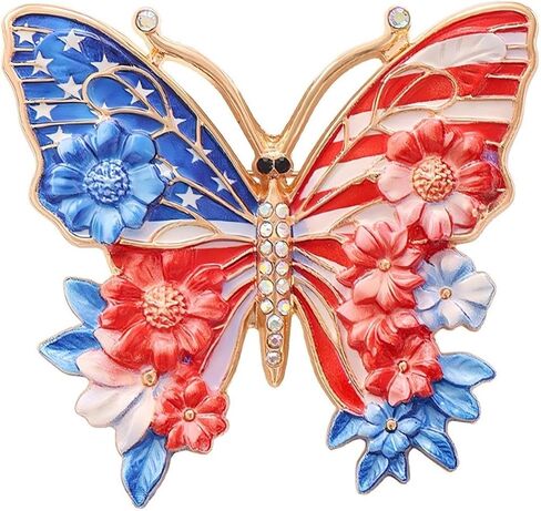 Rhinestone 4th of July Brooch USA Flag Bow Sparkling Crystal Lapel Pin Independence Day Patriotic Red White Blue Jewelry in Saudi Arabia