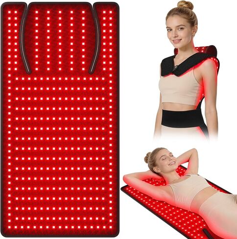 KingPavonini Red Light Therapy Mat for Body, 33''×17''Wearable Red Light Heating Pad for Neck Shoulder with Skin-Safe TPU, 380 LEDs 660nm/850nm Infrared Light Therapy for Back, Muscle, Joint Relief in Saudi Arabia