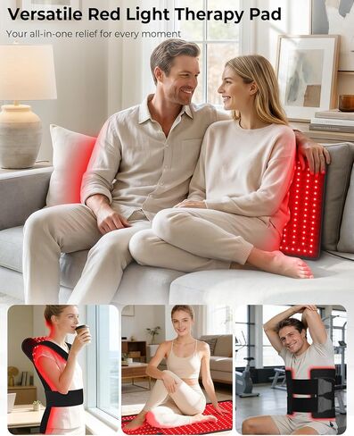 KingPavonini Red Light Therapy Mat for Body, 33''×17''Wearable Red Light Heating Pad for Neck Shoulder with Skin-Safe TPU, 380 LEDs 660nm/850nm Infrared Light Therapy for Back, Muscle, Joint Relief in Saudi Arabia