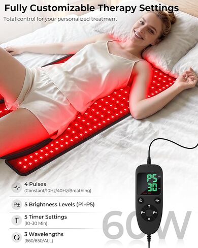 KingPavonini Red Light Therapy Mat for Body, 33''×17''Wearable Red Light Heating Pad for Neck Shoulder with Skin-Safe TPU, 380 LEDs 660nm/850nm Infrared Light Therapy for Back, Muscle, Joint Relief in Saudi Arabia