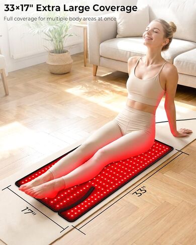 KingPavonini Red Light Therapy Mat for Body, 33''×17''Wearable Red Light Heating Pad for Neck Shoulder with Skin-Safe TPU, 380 LEDs 660nm/850nm Infrared Light Therapy for Back, Muscle, Joint Relief in Saudi Arabia