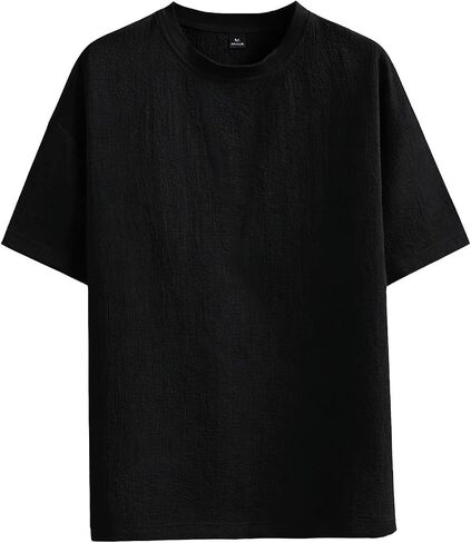 Mens Linen T Shirt Solid Color Crew Neck Short Sleeve Casual Loose Summer Breathable Lightweight Basic Top in Kuwait