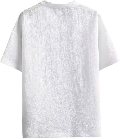 Mens Linen T Shirt Solid Color Crew Neck Short Sleeve Casual Loose Summer Breathable Lightweight Basic Top in Kuwait