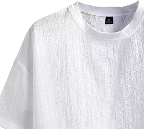Mens Linen T Shirt Solid Color Crew Neck Short Sleeve Casual Loose Summer Breathable Lightweight Basic Top in Kuwait