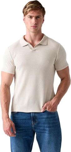 Guess Men's Eco Short Sleeve Hunter Stripe Knit Johnny Collar in Kuwait