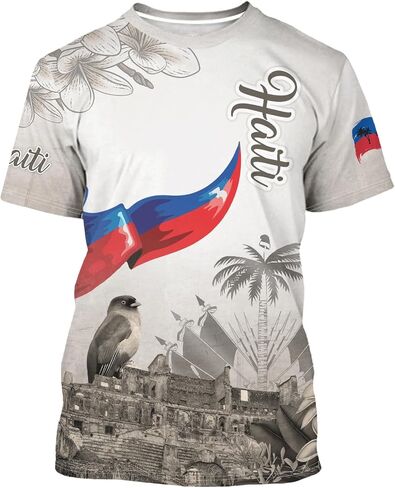DFZ Haiti Flag T-Shirt for Men Novelty Print Tee Crewneck Casual Short Sleeves Tops Haiti Jersey in Saudi Arabia