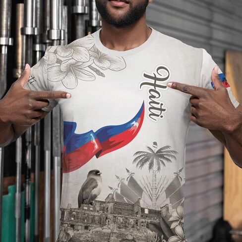 DFZ Haiti Flag T-Shirt for Men Novelty Print Tee Crewneck Casual Short Sleeves Tops Haiti Jersey in Saudi Arabia