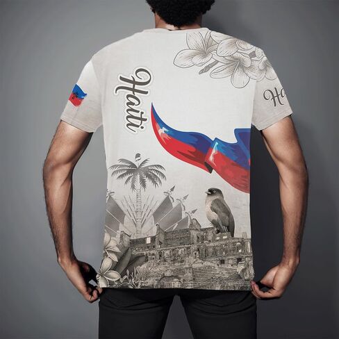 DFZ Haiti Flag T-Shirt for Men Novelty Print Tee Crewneck Casual Short Sleeves Tops Haiti Jersey in Saudi Arabia