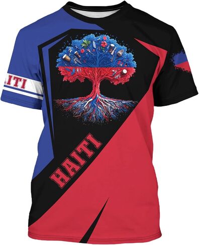 DFZ Haiti Flag T-Shirt for Men Novelty Print Tee Crewneck Casual Short Sleeves Tops Haiti Jersey in Saudi Arabia